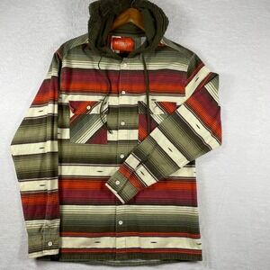 Brooklyn Standard Mens Size M Aztec Tiger Print Hooded Flannel Shirt Jacket